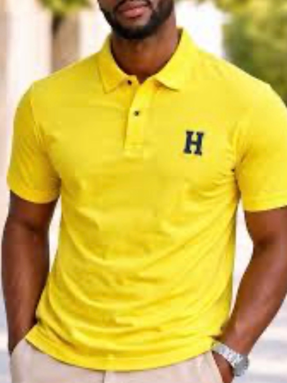 Tommy Hilfiger Men’s Yellow Short Sleeve Pique‎ Cotton Polo Preppy Size Large